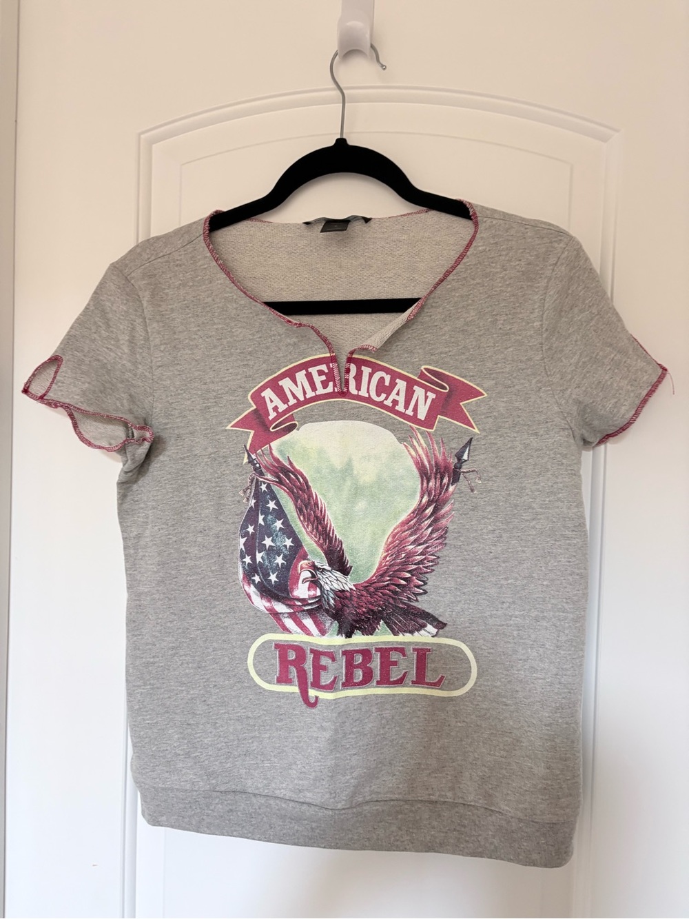 Moda International Gray Tee with Pink Graphic Accents